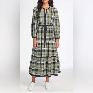 Cefinn Katie Organic Cotton Seersucker Maxi Dress - Navy Yellow 6